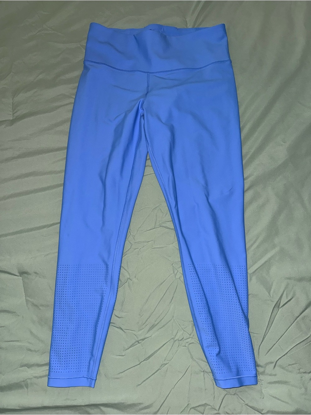 Athleta Blue High-Rise Leggings with Perforated Lower Legs